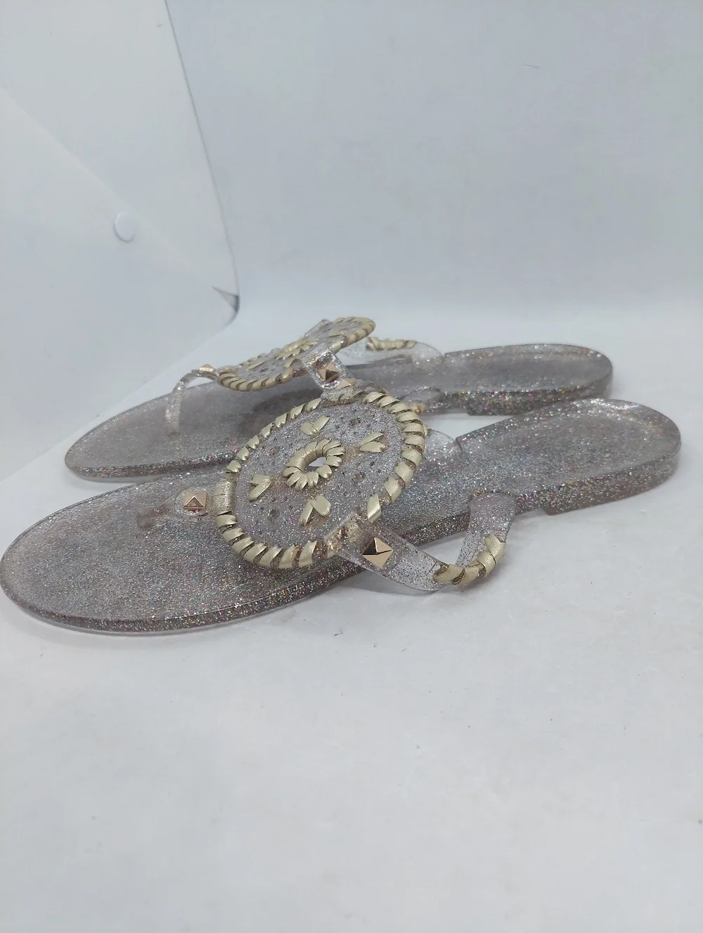 Jack Rogers Gold Flip Flop Sandals Metallic Jelly Sparkles Flat Slip On 8
